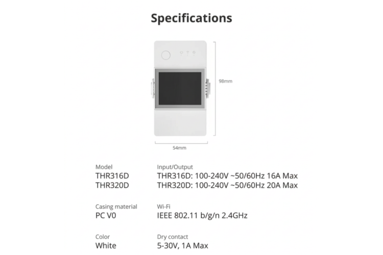 Bộ điều khiển nhiệt độ, độ ẩm thông minh (Wifi) SONOFF TH Elite THR320D (20A)