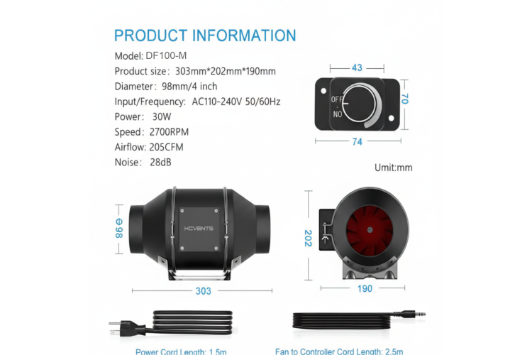 Quạt hút ống dẫn động cơ EC phi 100 4 inch - Inline duct fan 4 inch 100mm